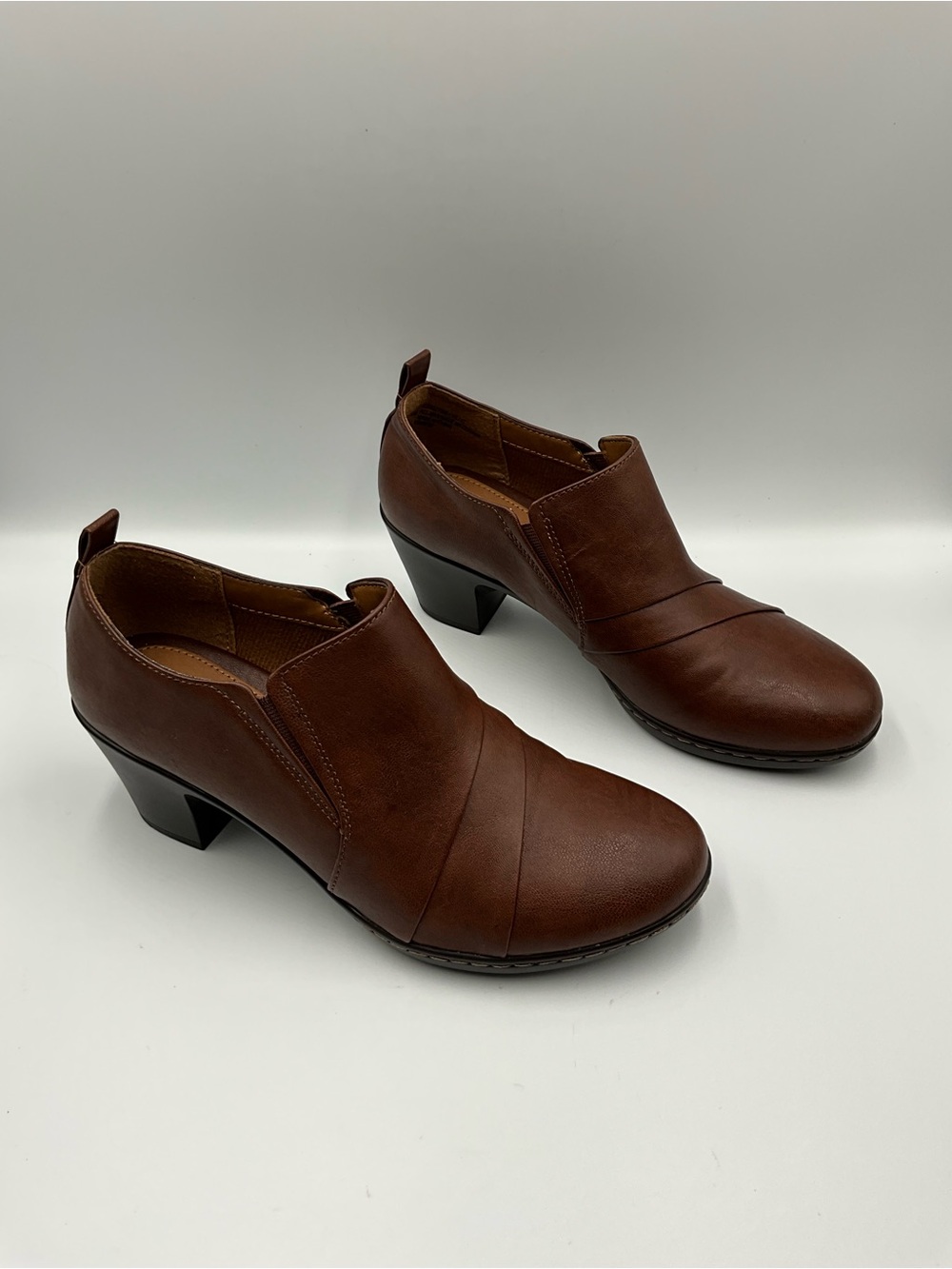 EuroSoft Booties Size 8.5 Brown Low Block Heel Slip-On Dress Shoes